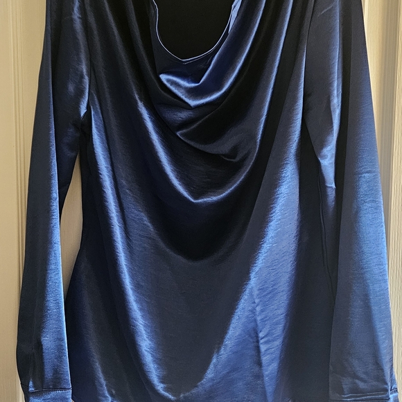 Elegant Blue Draped Long Sleeve Top - Picture 2 of 11
